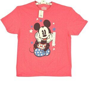 Disney Women's Mickey Mouse Short Sleeve Crew Neck Red Graphic T-Shirt Size L NW